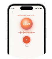A phone recording a story, with a timer and a live waveform
